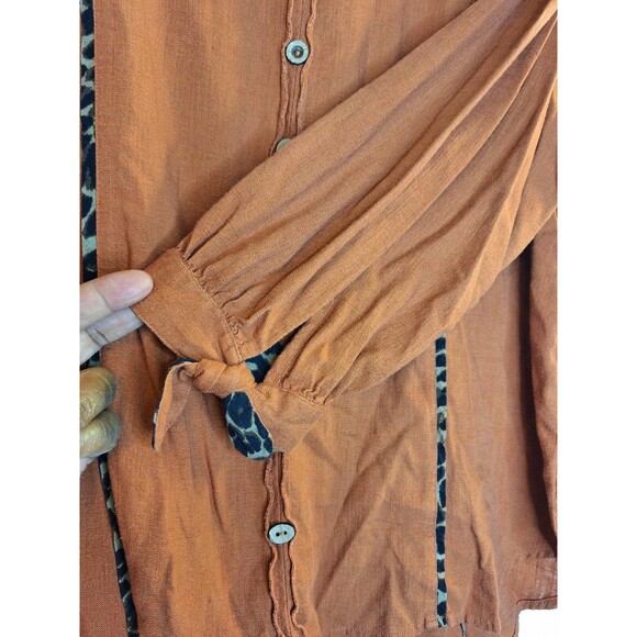 JOHN MARK Popover Top Women's Sz L Animal Trim Coastal Boho Lagenlook Mature - Picture 10 of 14